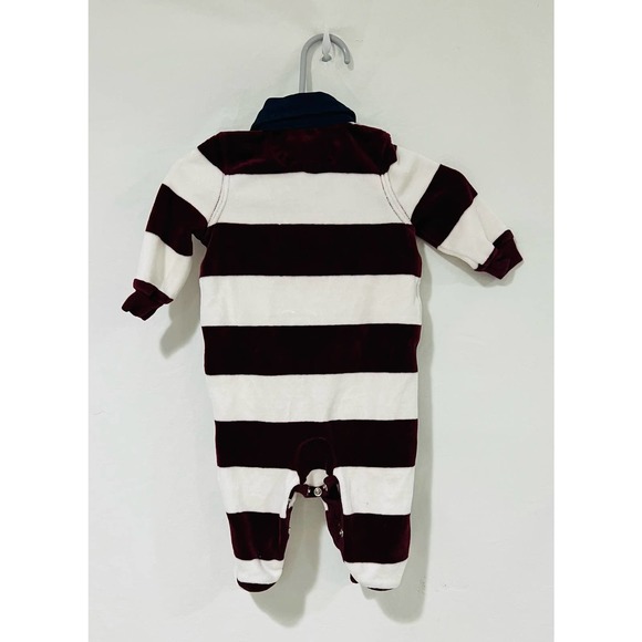 Ralph Lauren Baby Striped Rugby Onesie in Burgundy and White - Picture 2 of 3